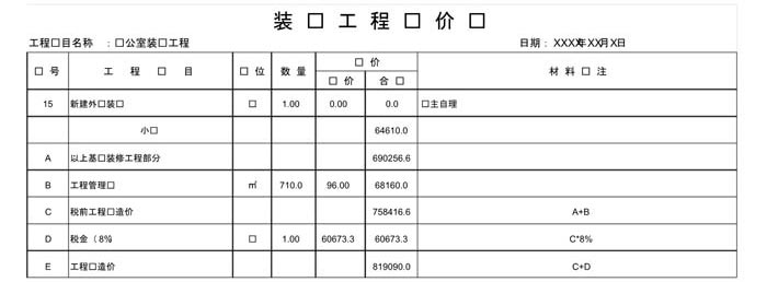 辦公室裝修費用預算表